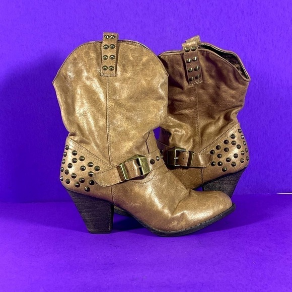 Coconuts Women's‎ Brown Bindi Studded Saddle Buckle Boots Shoe Size 8 - Picture 6 of 9